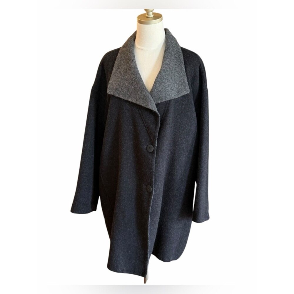Eileen Fisher Womens Alpaca Wool Blend Cocoon Coat Sz M Minimalist Oversized